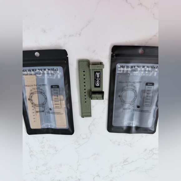 3 pack of Ritche Watch Strap Green,Tan,Black.1 pack is open and 2 pack sealed
